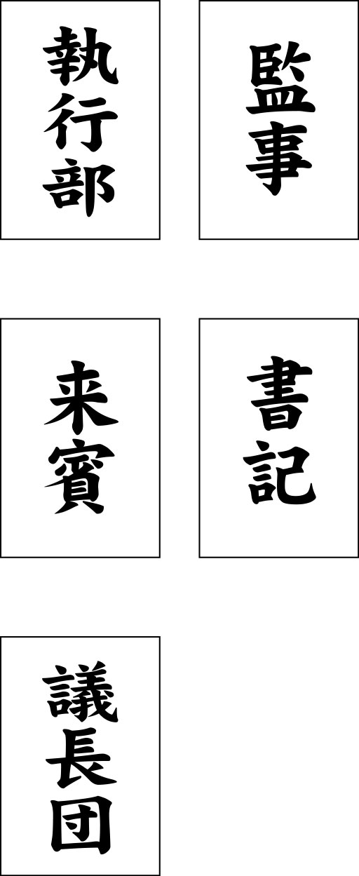 執行部、監事、来賓、書記、議長団 垂れ旗 原稿イメージ